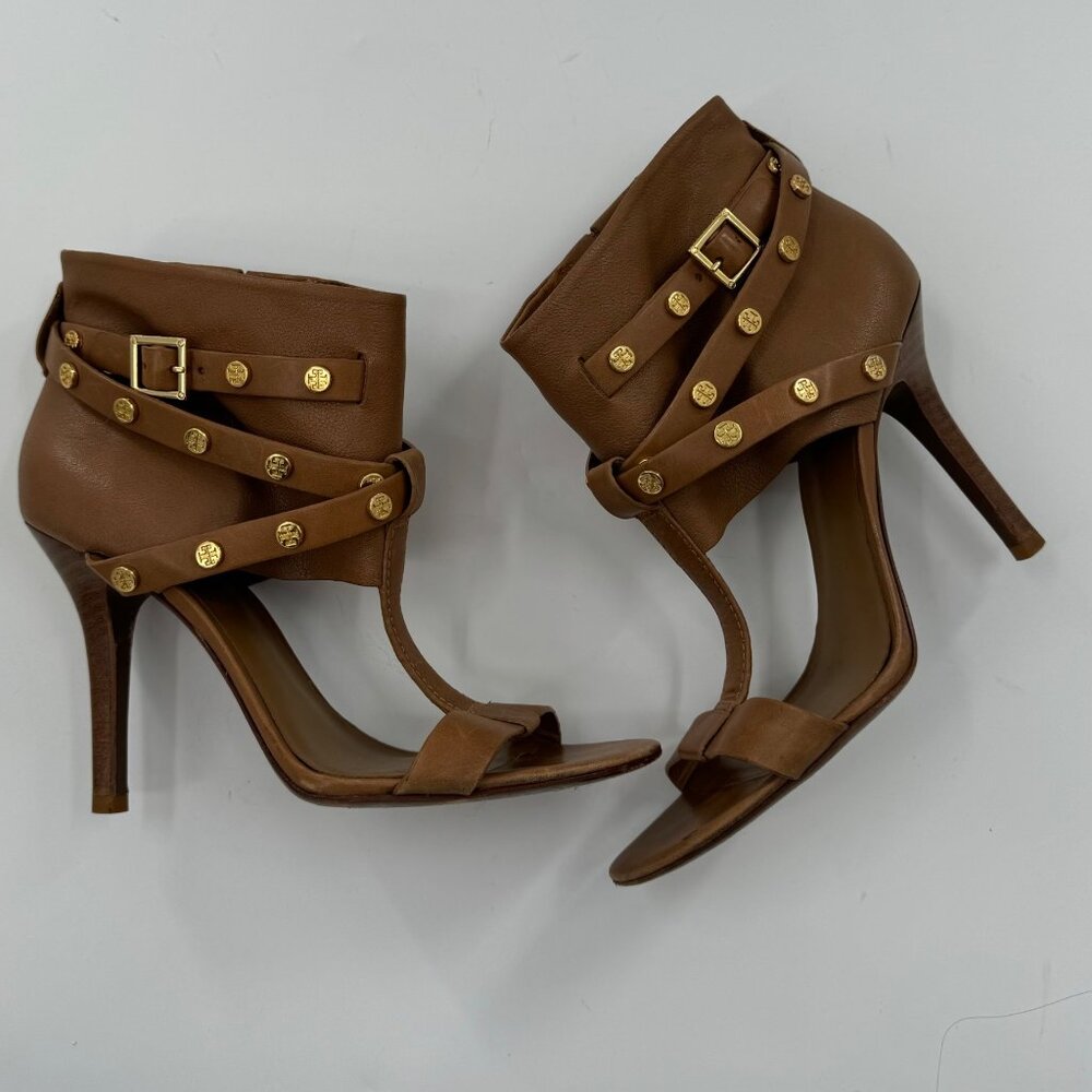 Tory Burch Graham Brown Leather Strappy High Heel Sandals 9M - Picture 5 of 15